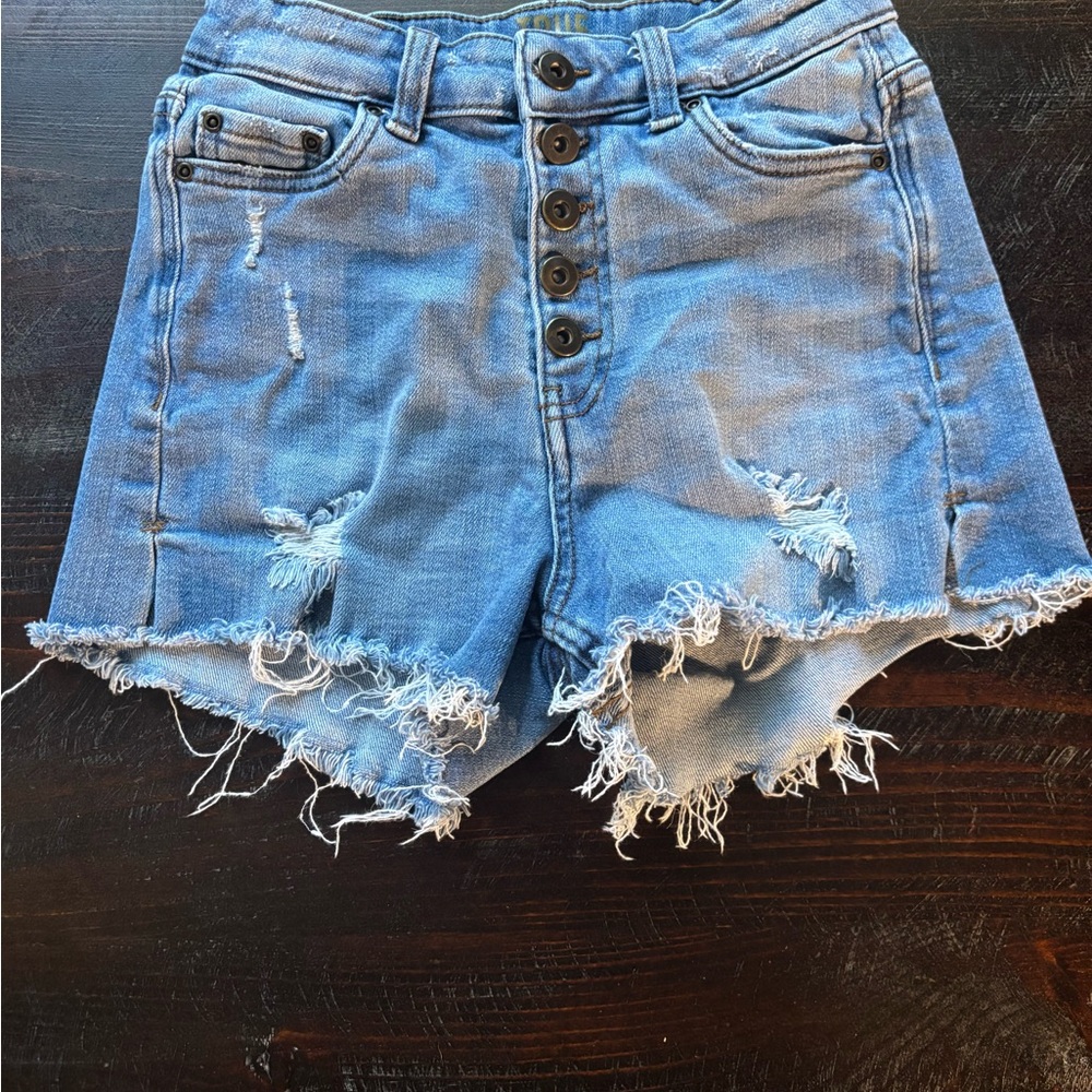 True Craft Blue Distressed Jean Shorts High-Waisted